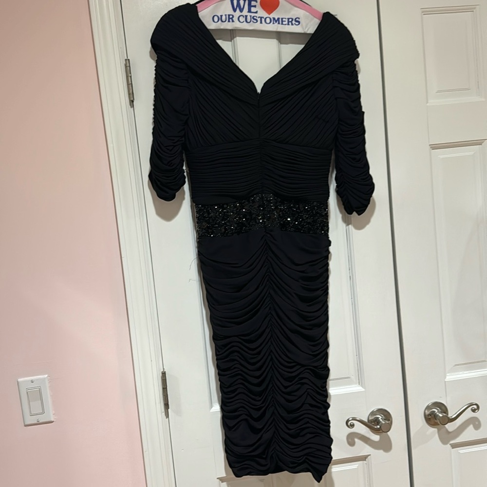 Tea Length Ruched Black Dress - Picture 3 of 5